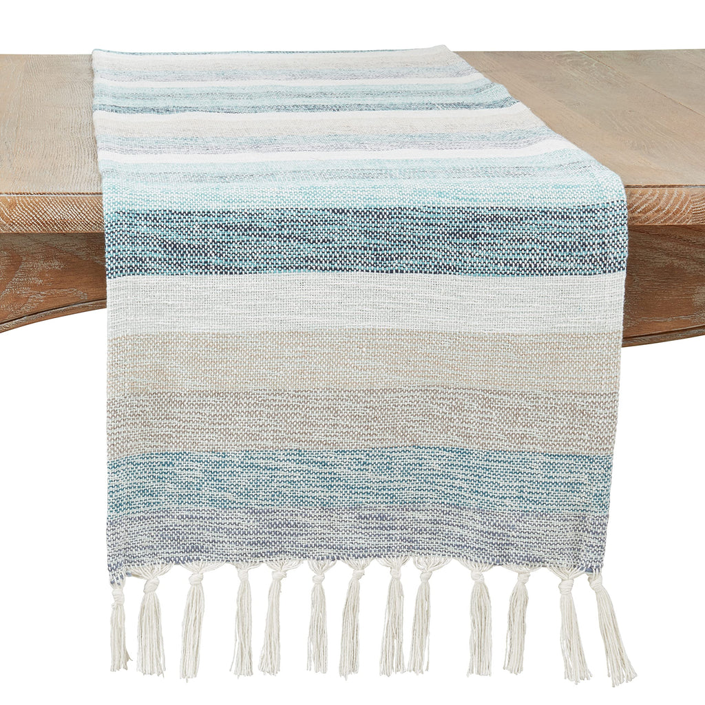 SARO LIFESTYLE Striped Table Runner with Fringe - Woven Cotton Blend Table Runner for Dining Table, Kitchen Table, Farmhouse and Rustic Home Décor
