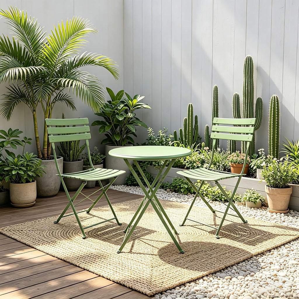 3-Piece Bistro Sets Folding Patio Furniture Set with 2 Chairs and 1 Table, Outdoor Indoor Conversation Set for Balcony Yard Garden, Green