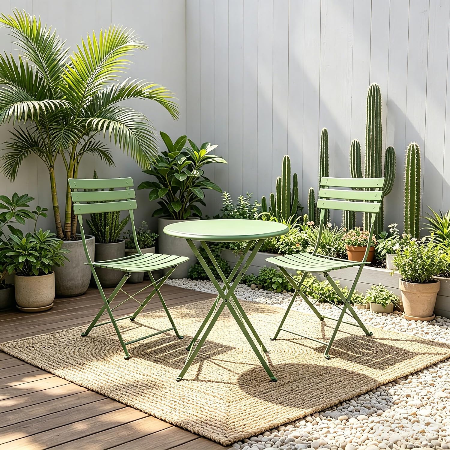 3-Piece Bistro Sets Folding Patio Furniture Set with 2 Chairs and 1 Table, Outdoor Indoor Conversation Set for Balcony Yard Garden, Green