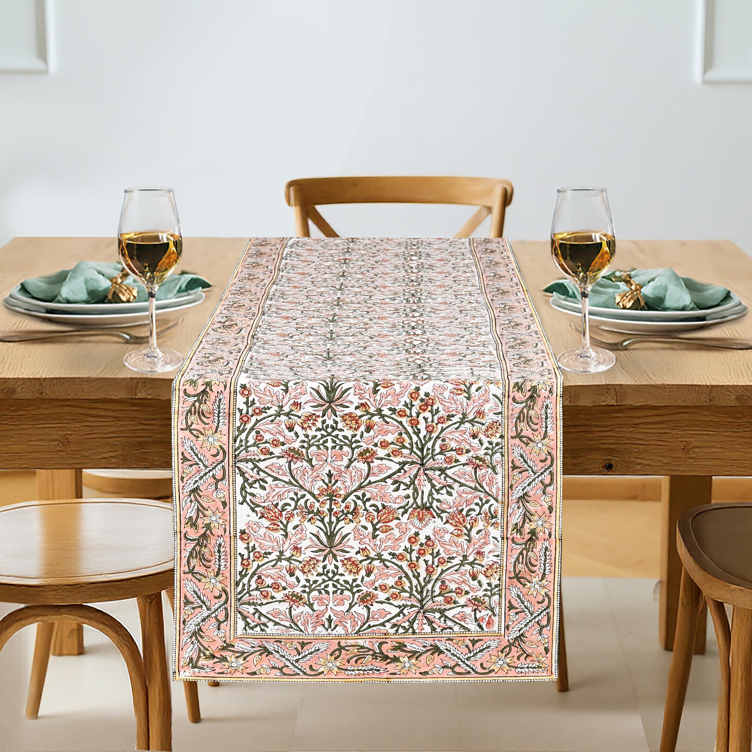 Ridhi Light Steel Blue Hand Block Print 100% Cotton Reusable Table Runner 16" X 90" Inches Table Runner Decorative Everyday Use for Dining, Home Gift for Spring, Easter, Valentine