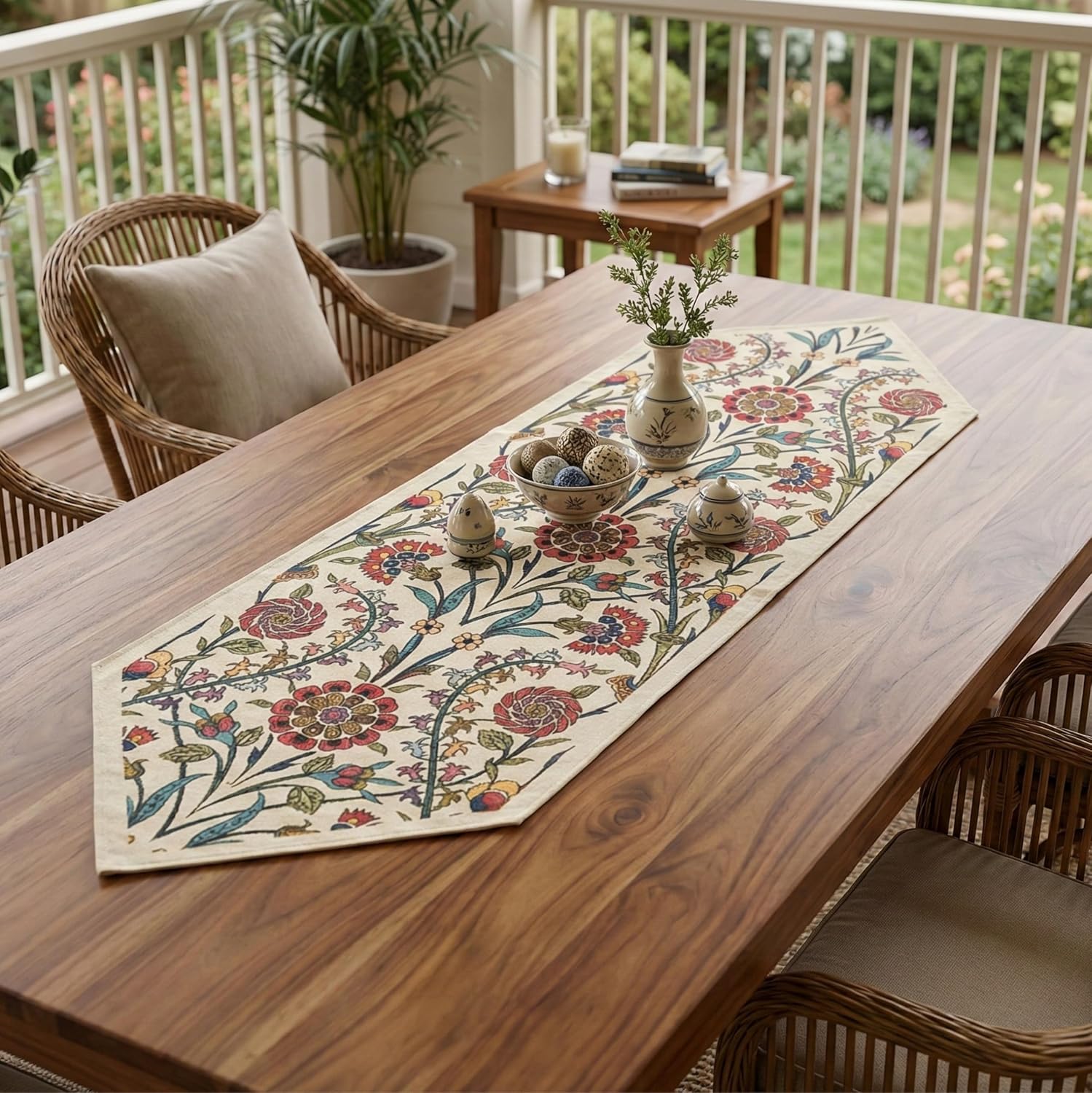 Jacquard Woven Floral Table Runner 18x55 inches – Rustic Gobelin Tapestry Dining Table Decor, Durable Cotton & Polyester Blend Fabric, Vintage Farmhouse Style, Machine Washable Easy Care (Pattern 1)