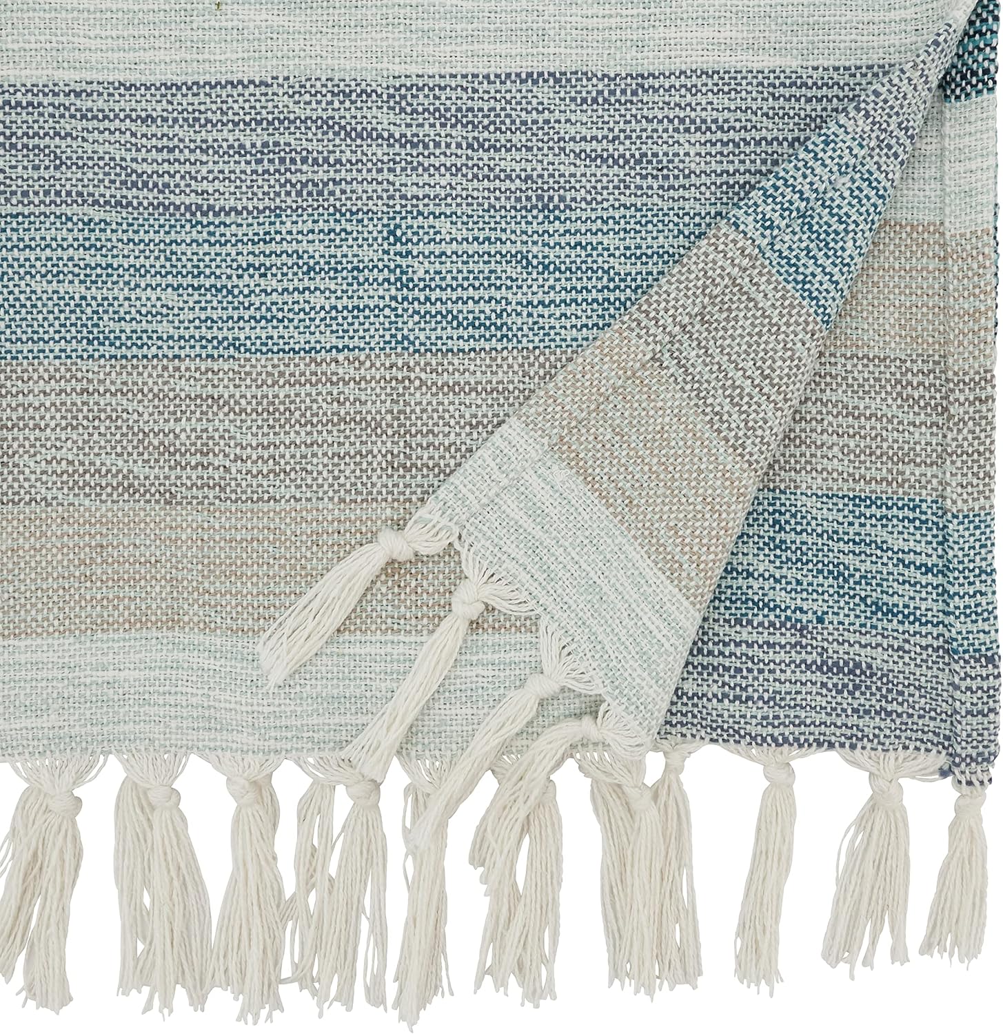 SARO LIFESTYLE Striped Table Runner with Fringe - Woven Cotton Blend Table Runner for Dining Table, Kitchen Table, Farmhouse and Rustic Home Décor