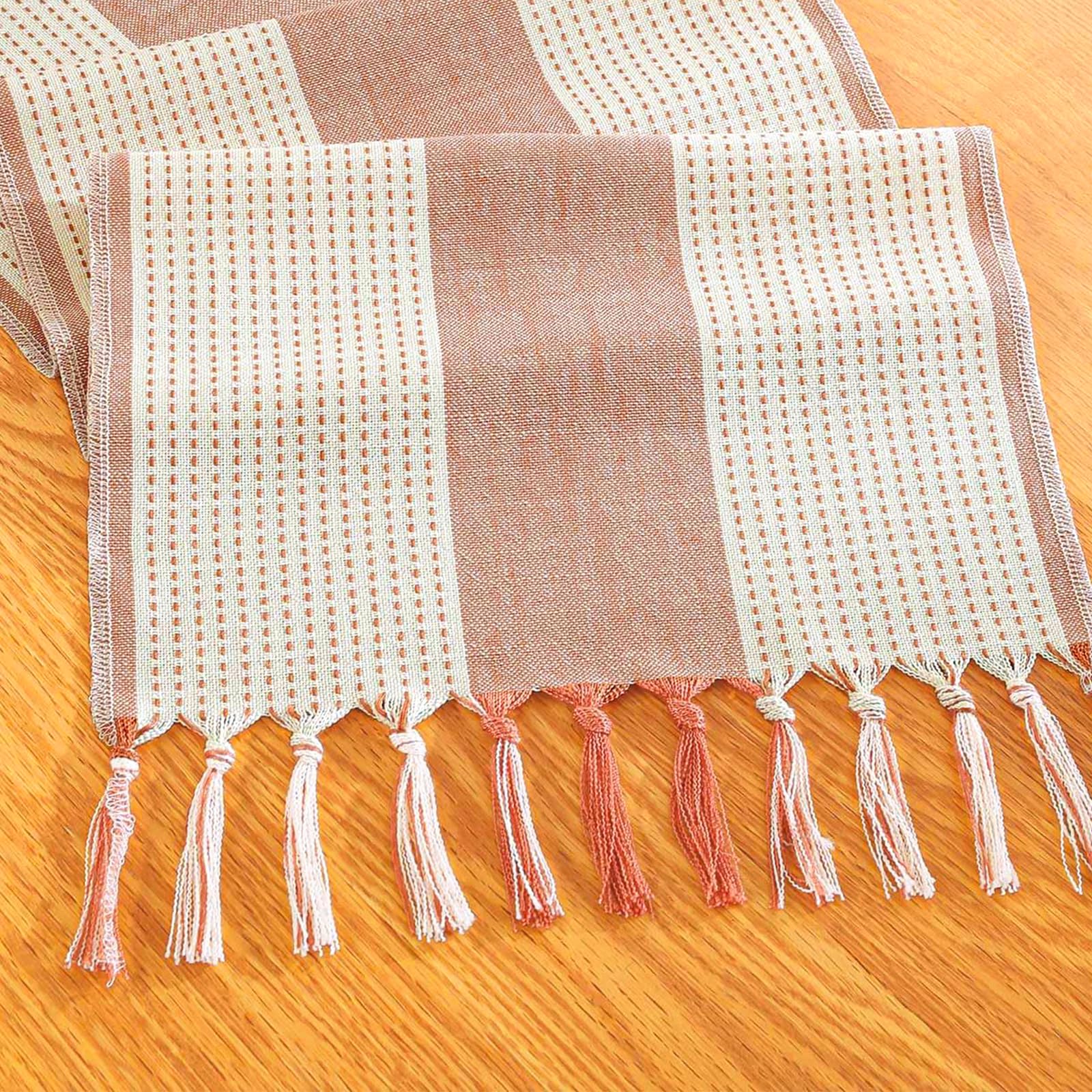 Niviy Boho Table Runner for Home Decor 144 Inches Long Farmhouse Macrame Table Runner Cotton Linen Woven Table Runners for Summer Dining Table Decoration, Beige & Brown