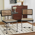 Alunaune Modern Mid Century Dining Chairs Set of 2, Upholstered Natural Rattan Kitchen Chairs Accent Chair, Armless Side Chairs with Metal Chrome Legs for Bedroom Living Room-Brown